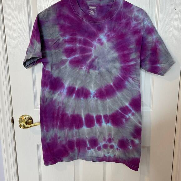 handmade tie dyed unisex tshirt purple gray spiral M - Picture 2 of 5